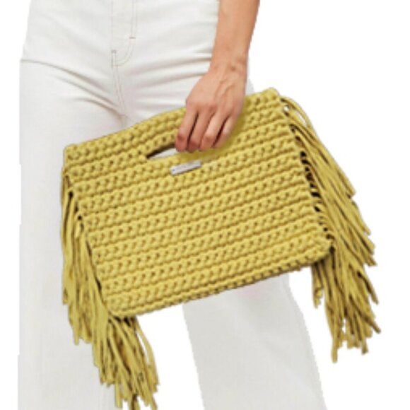 BINGE Handbags - BINGE Frida Bright Yellow Handmade Unique Upcycled Cotton Crochet Clutch